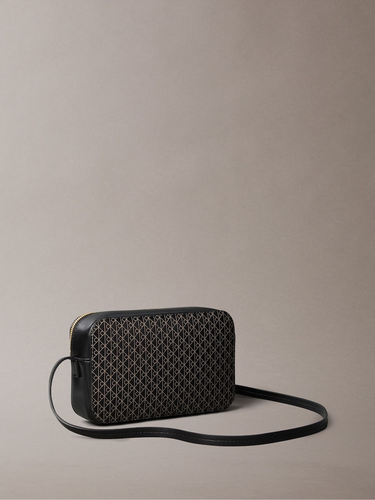 Calvin Klein Black Allover Monogram Logo Camera Bag - Image 2 of 4 Calvin Klein Black Allover Monogram Logo Camera Bag - Image 2 of 4