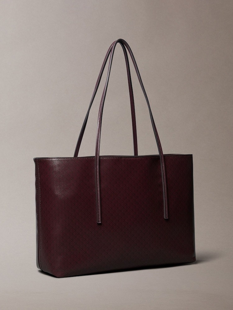 Calvin Klein Brown Allover Monogram Logo Tote Bag with Pouch - Image 2 of 3 Calvin Klein Brown Allover Monogram Logo Tote Bag with Pouch - Image 2 of 3