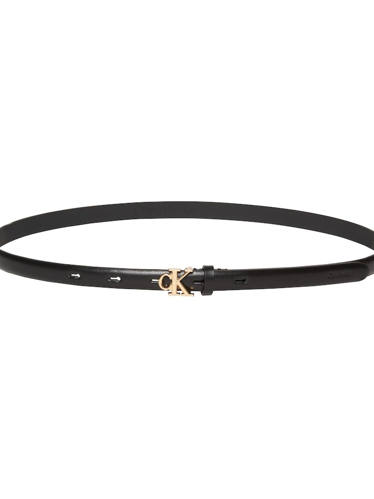 Calvin Klein Black Full Grain Leather Skinny Logo Belt - Image 1 of 1