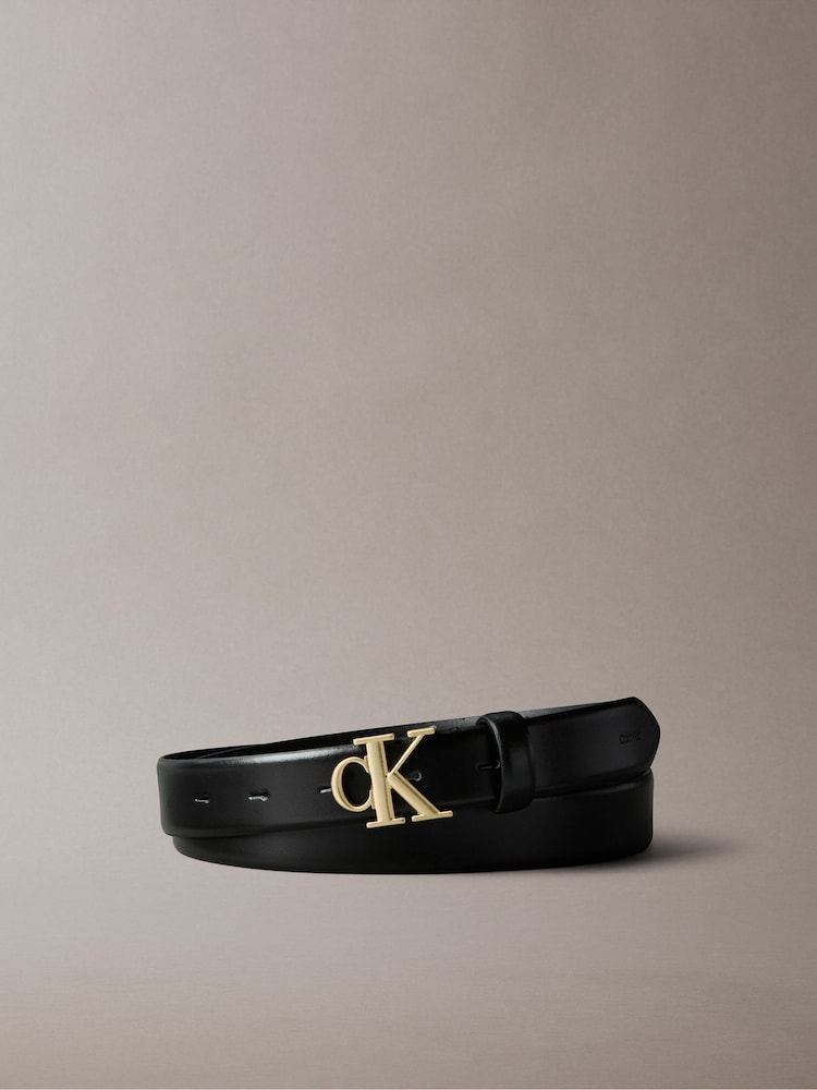Calvin Klein Black Full Grain Leather Logo Belt - Image 3 of 3 Calvin Klein Black Full Grain Leather Logo Belt - Image 3 of 3