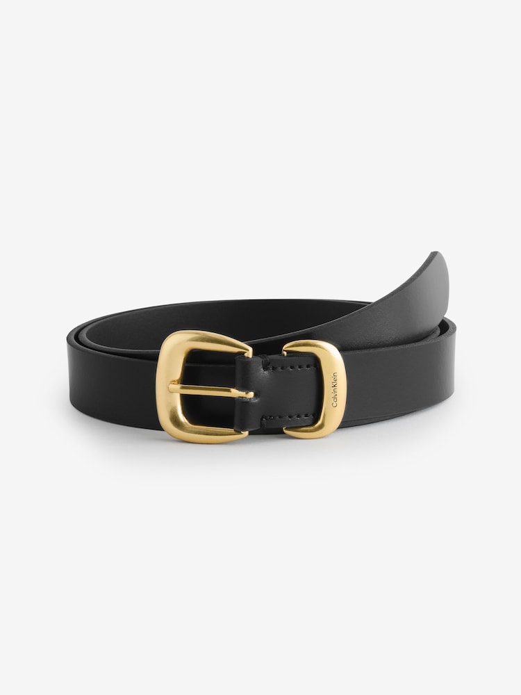 Calvin Klein Black Full Grain Leather Chunky Buckle Belt - Image 1 of 4