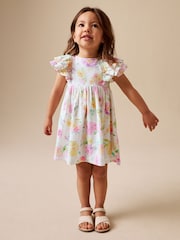 淡紫花卉 - 38荷葉邊袖洋裝（0個月-1歲） - 圖片 1，共 8