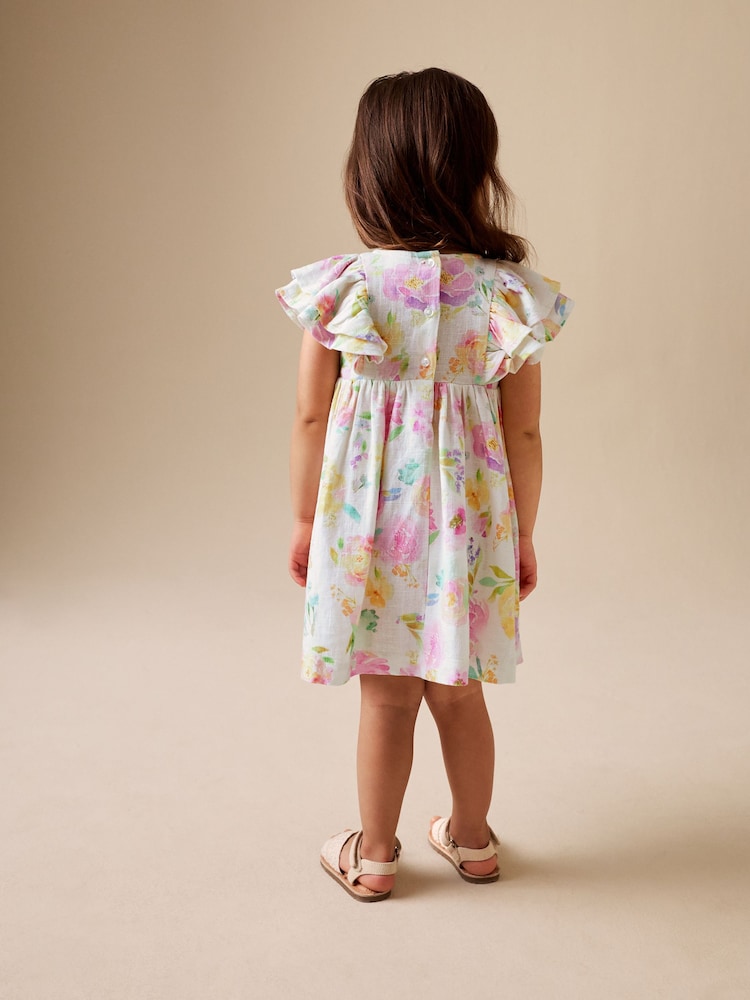 淡紫花卉 - 38荷葉邊袖洋裝（0個月-1歲） - 圖片 2，共 8