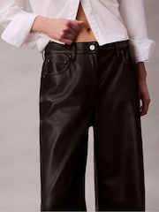 Calvin Klein Black Faux Leather 5-Pocket Trousers - Image 4 of 6
