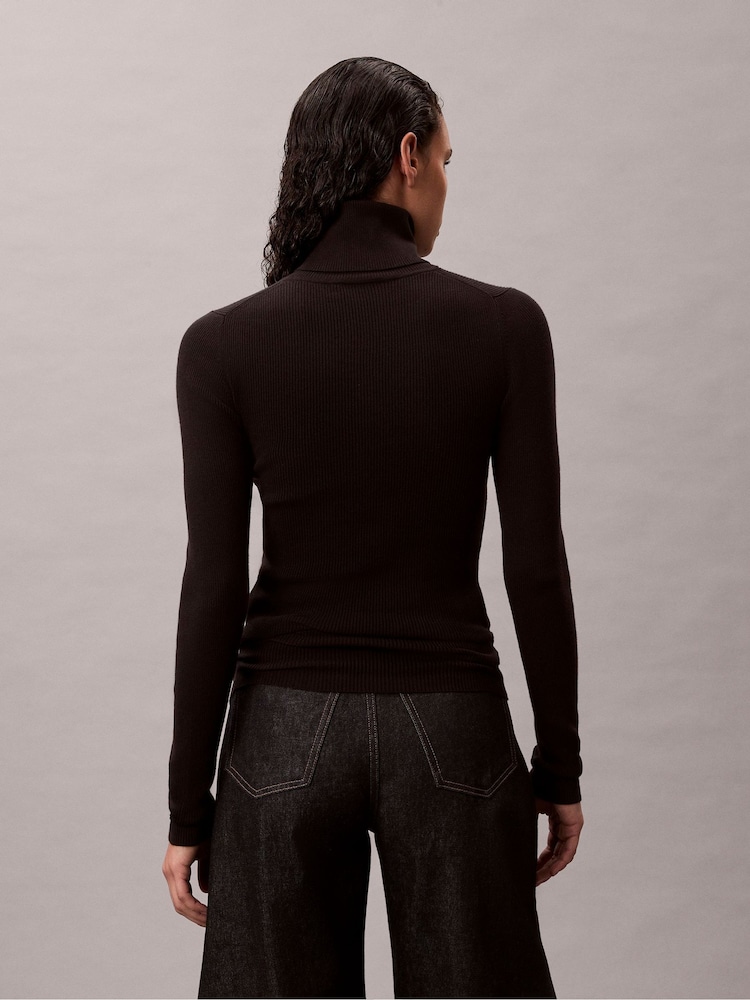 Calvin Klein Black Woven Label Roll Neck T-Shirt - Image 2 of 6 Calvin Klein Black Woven Label Roll Neck T-Shirt - Image 2 of 6
