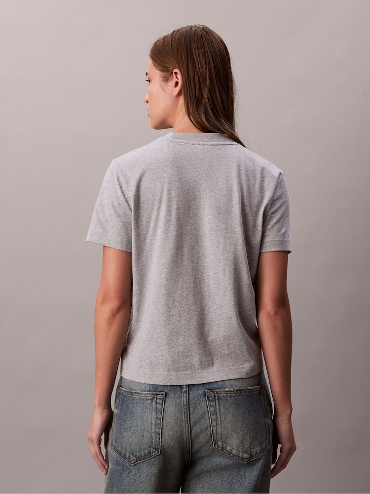 Calvin Klein Grey Script Logo Graphic Slim T-Shirt - Image 2 of 6