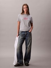 Calvin Klein Grey Script Logo Graphic Slim T-Shirt - Image 3 of 6