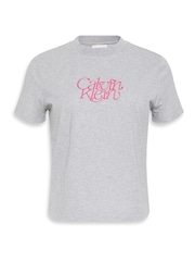 Calvin Klein Grey Script Logo Graphic Slim T-Shirt - Image 6 of 6
