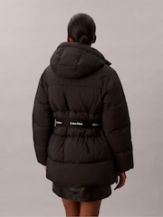 Calvin Klein Black Logo Belt Hooded Puffer Jacket - Image 2 of 6