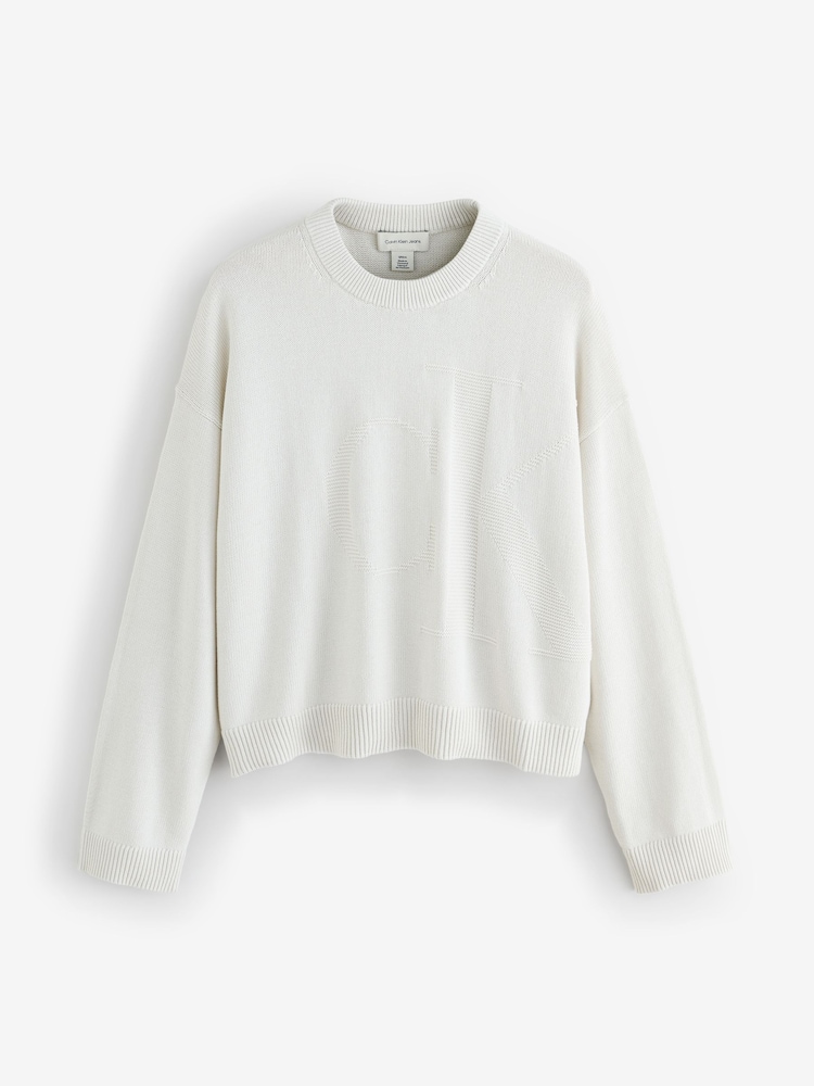 Calvin Klein White Long Sleeve Smooth Logo T-Shirt - Image 1 of 3