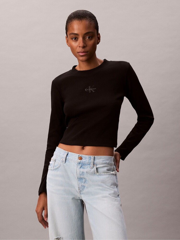 Preto - Calvin Klein Monogram Logo Long Sleeve Baby T-Shirt - Imagem 1 de 6