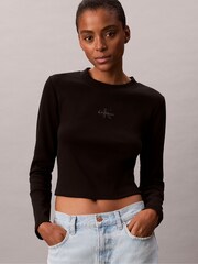 Preto - Calvin Klein Monogram Logo Long Sleeve Baby T-Shirt - Imagem 2 de 6
