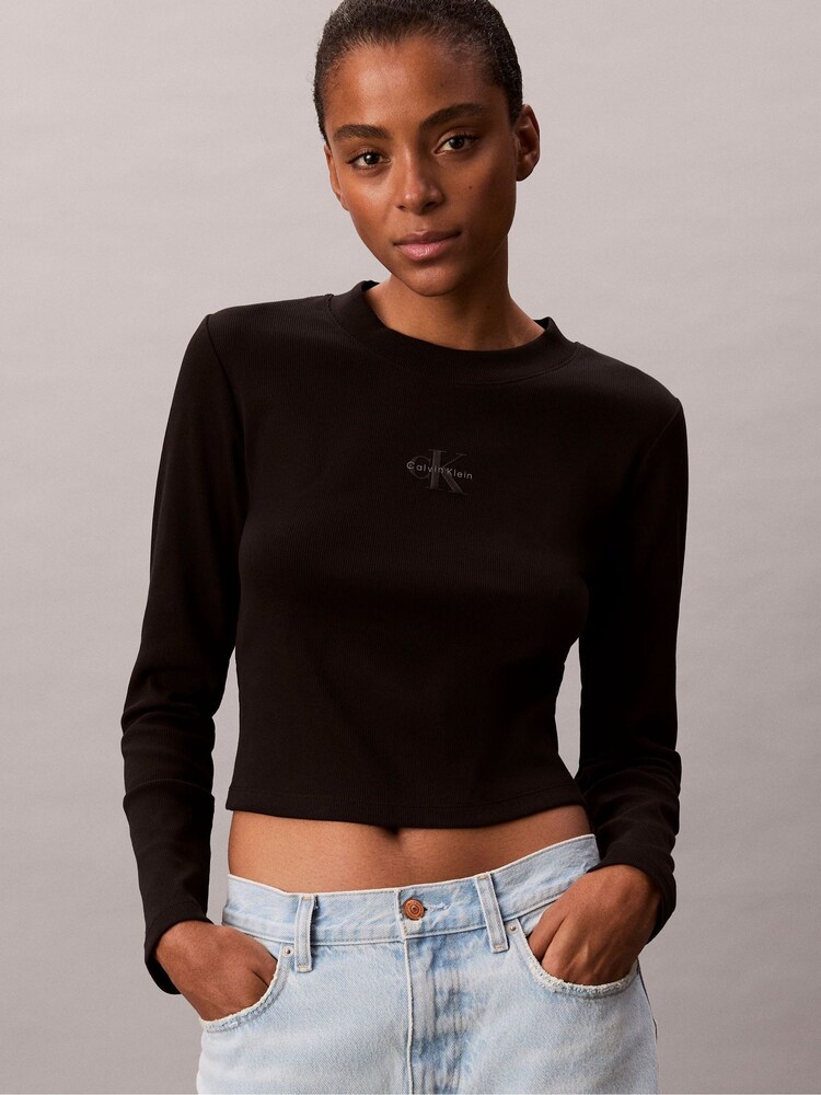 Preto - Calvin Klein Monogram Logo Long Sleeve Baby T-Shirt - Imagem 2 de 6