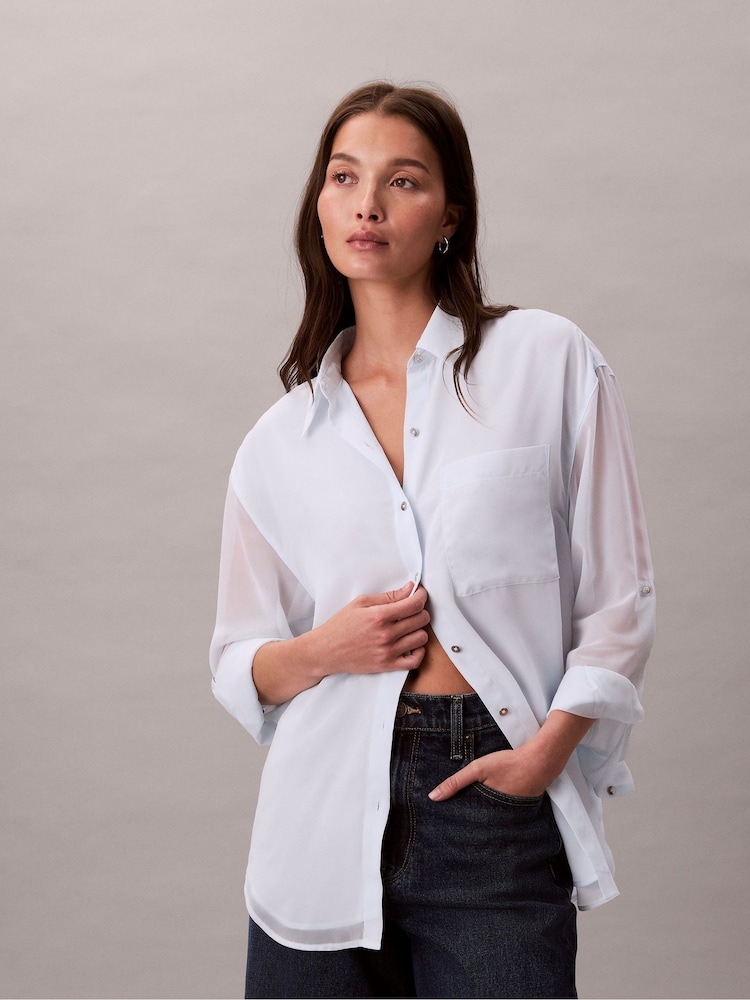 calvin klein white dress shirt womens Calvin Klein Women's Cotton Blend Relaxed Button-Down Shirt in Brilliant White