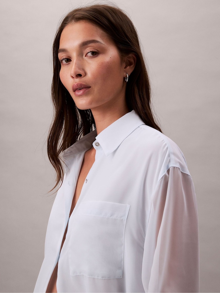 calvin klein white dress shirt womens Women's Calvin Klein Long Sleeve Button Down Pure Finish Cotton Shirt