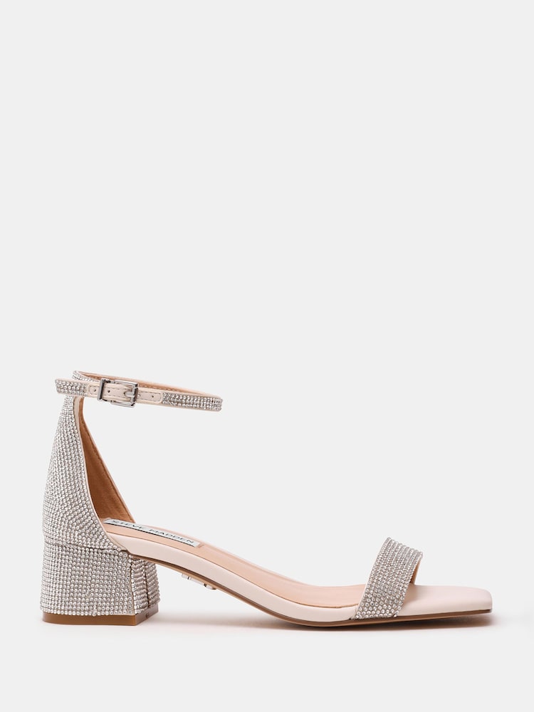 Steve Madden Silver Gena Heeled Rhinestones Sandals - Image 1 of 4 Steve Madden Silver Gena Heeled Rhinestones Sandals - Image 1 of 4