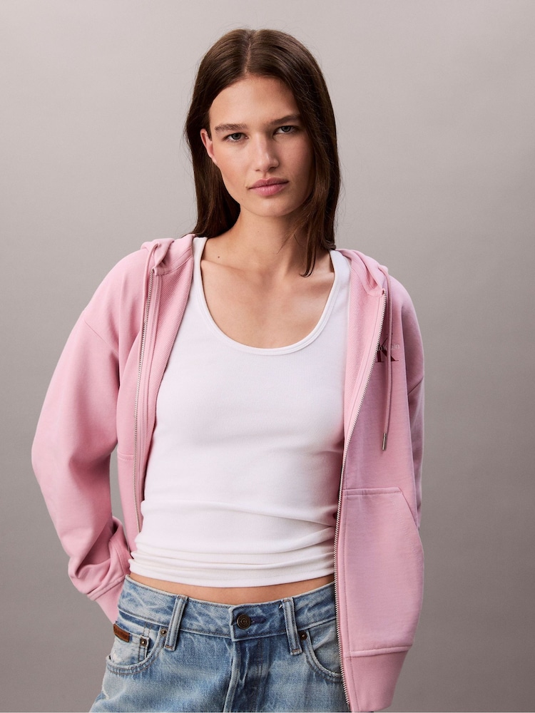 Calvin Klein Pink Monogram Zip Up Hoodie - Image 1 of 6