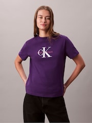 Calvin Klein Blue Monogram Logo T-Shirt - Image 4 of 5