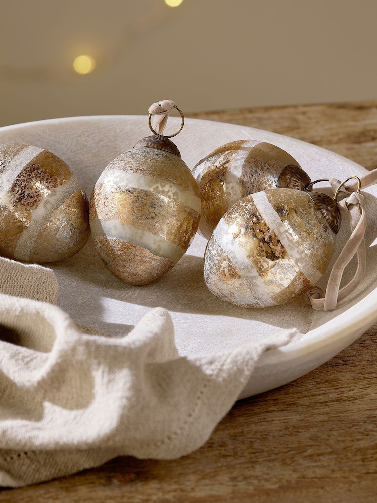 Nkuku Set of 4 Gold Viti Christmas Baubles - Image 1 of 4 Nkuku Set of 4 Gold Viti Christmas Baubles - Image 1 of 4