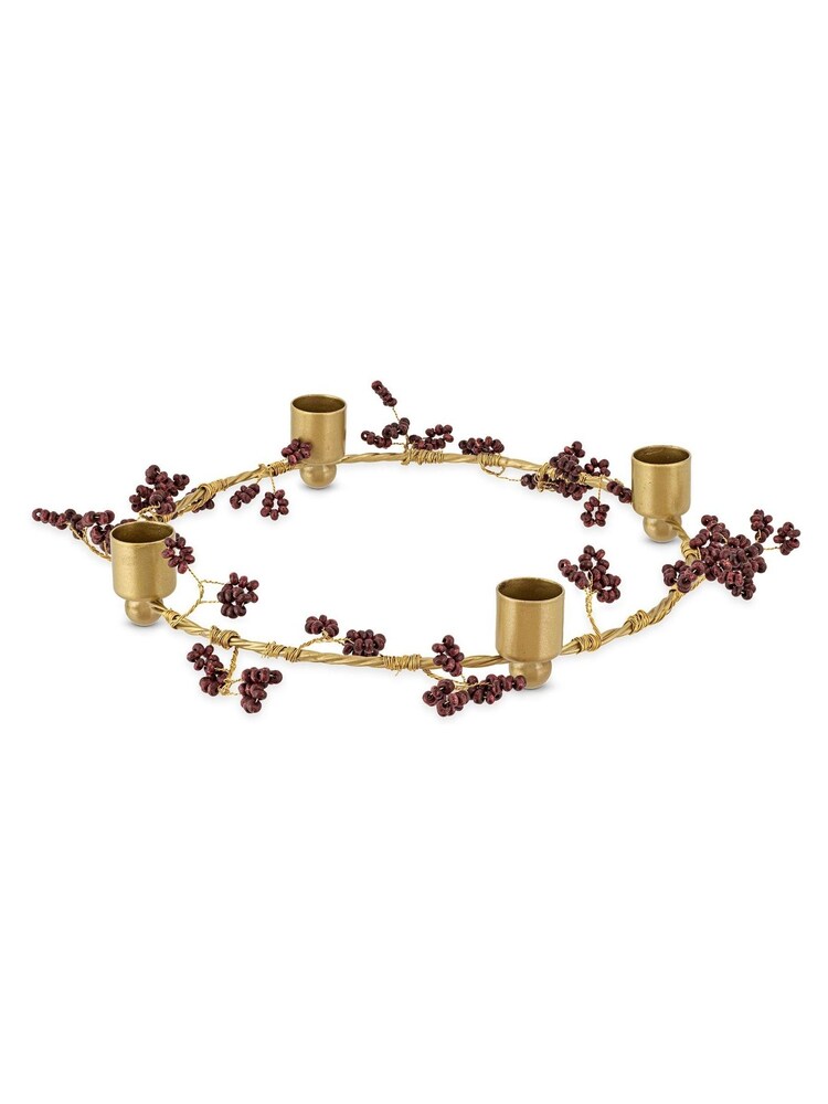 Nkuku Brass and Ruby Tanu Mango Wood Beaded Candle Holder - Image 5 of 5