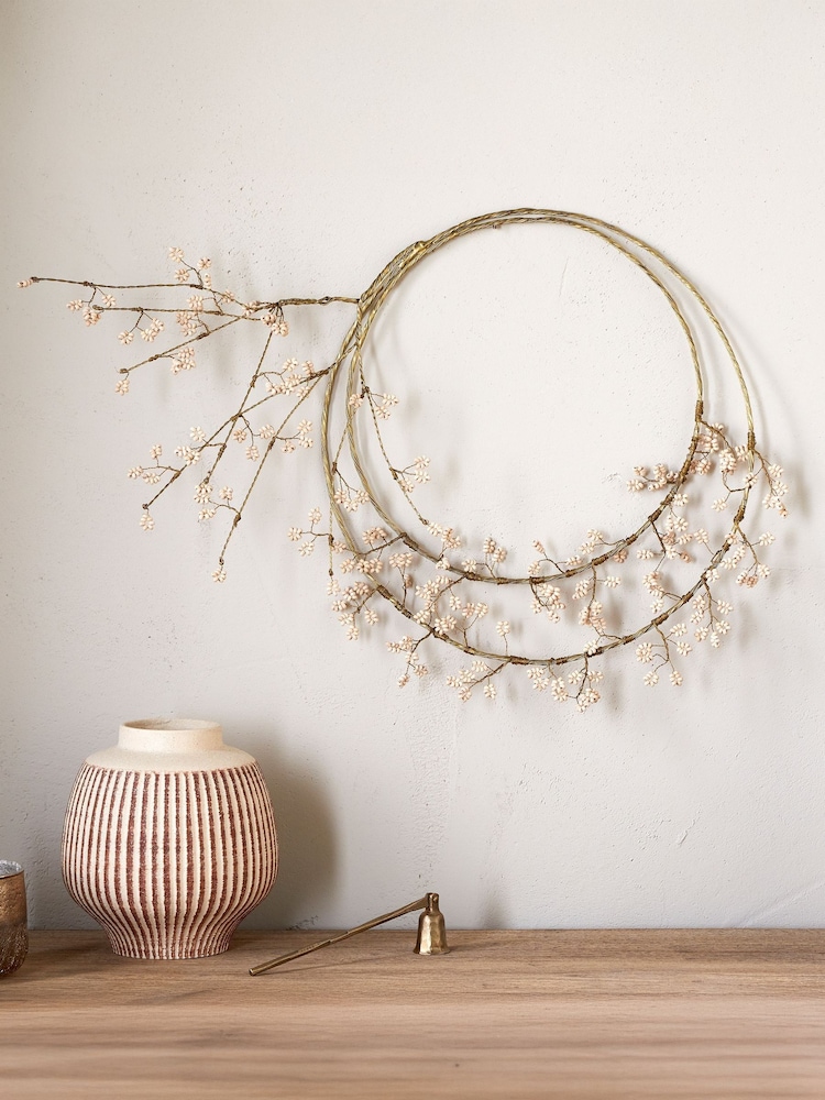 Nkuku Brass and Natural Tanu Layered Mango Wood Beaded Christmas Wreath - Image 1 of 4