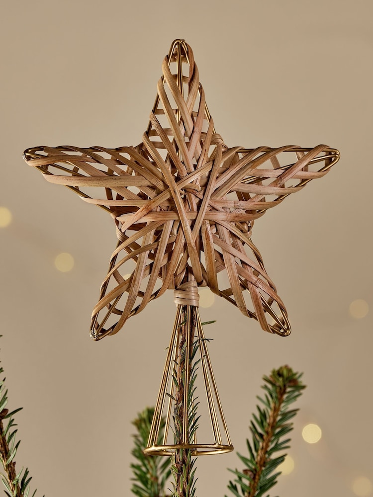 Nkuku Natural Katana Cane Christmas Tree Topper Decoration - Image 1 of 3 Nkuku Natural Katana Cane Christmas Tree Topper Decoration - Image 1 of 3