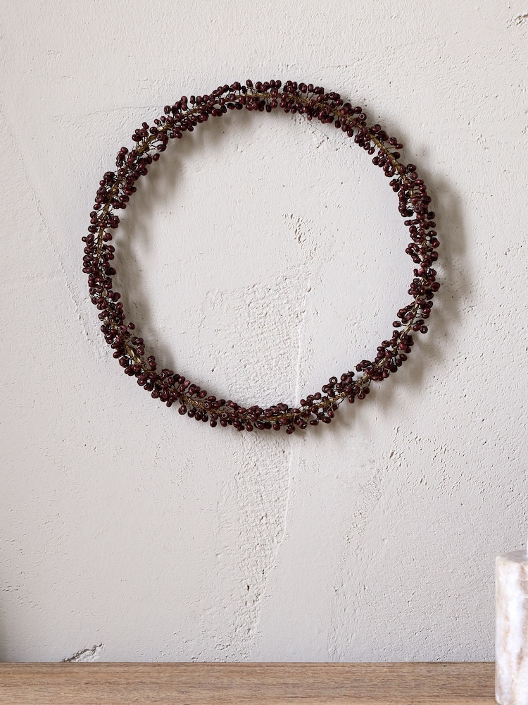 Nkuku Brass and Ruby Tanu Mango Wood Beaded Christmas Wreath - Image 1 of 3