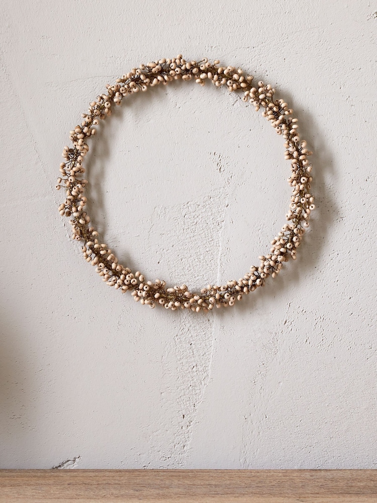 Nkuku Brass and Natural Tanu Mango Wood Beaded Christmas Wreath - Image 1 of 3