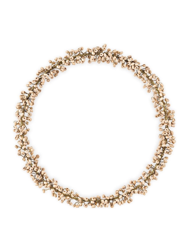 Nkuku Brass and Natural Tanu Mango Wood Beaded Christmas Wreath - Image 3 of 3