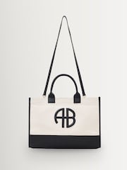 ANINE BING Black Natural Canvas with Medium Lara Tote - Image 2 of 6
