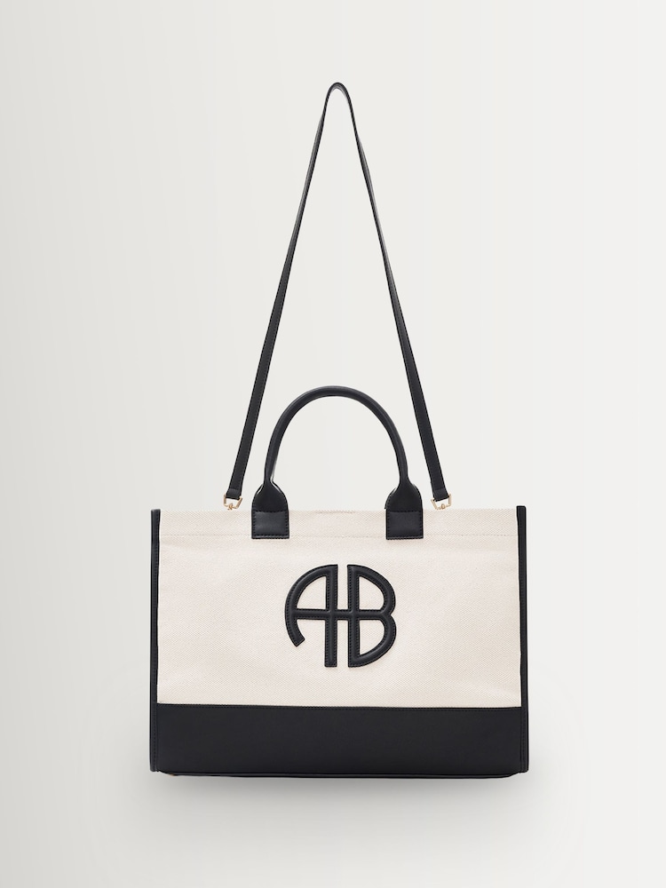 ANINE BING Black Natural Canvas with Medium Lara Tote - Image 2 of 6