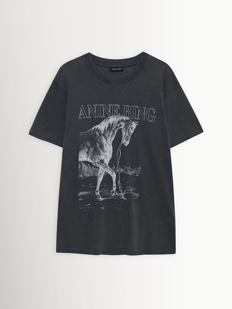 ANINE BING Black Washed Lili Horse Graphic T-Shirt - Image 1 of 3