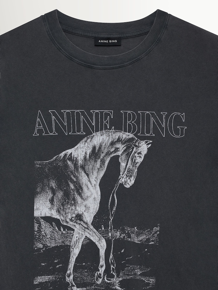 ANINE BING Black Washed Lili Horse Graphic T-Shirt - Image 2 of 3