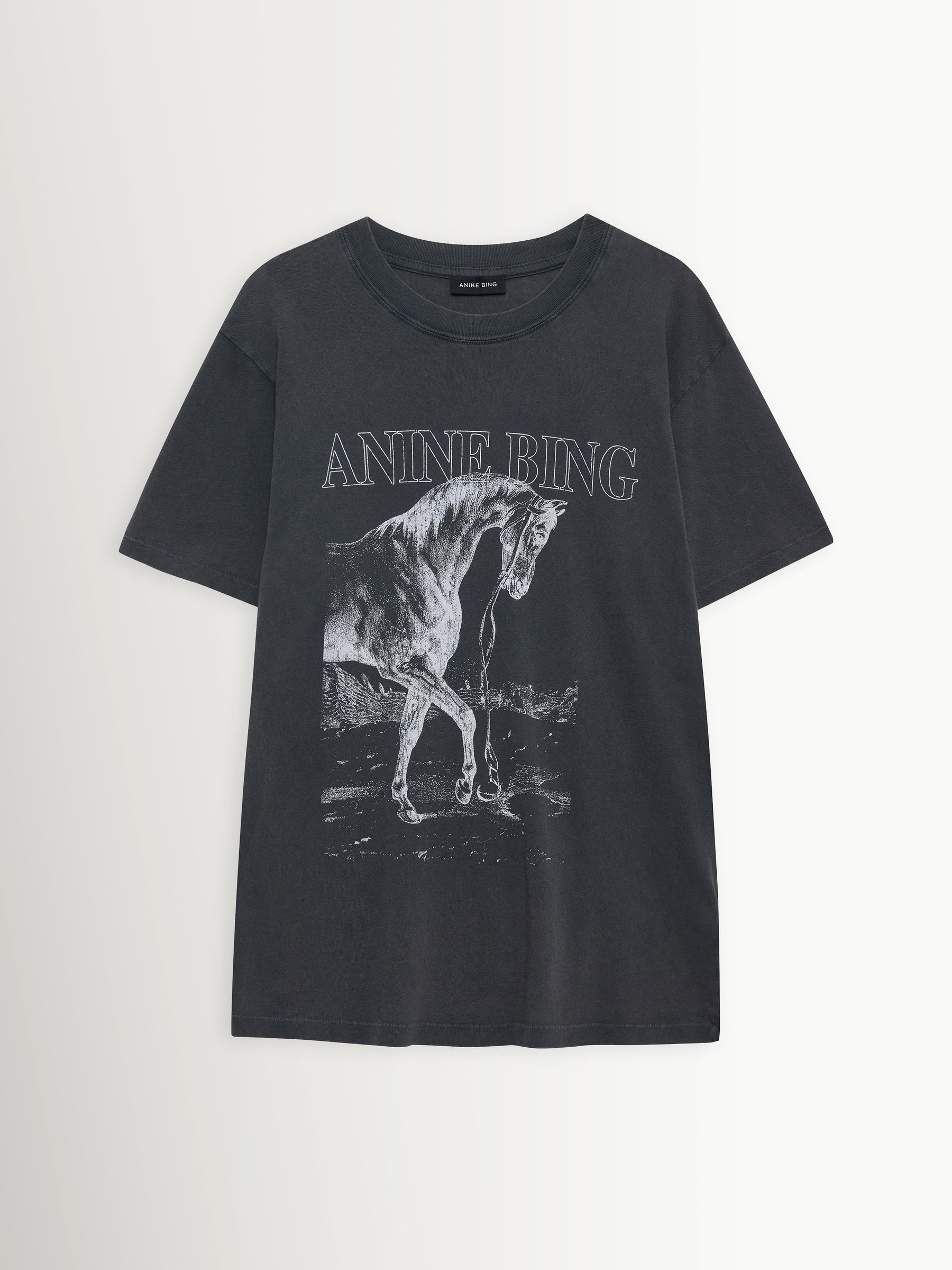 Buy ANINE BING Black Washed Lili Horse Graphic T-Shirt from the