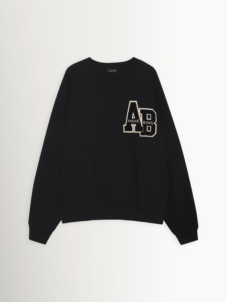 ANINE BING Black Miles Oversized Letterman Embroidered Sweatshirt - Image 1 of 1