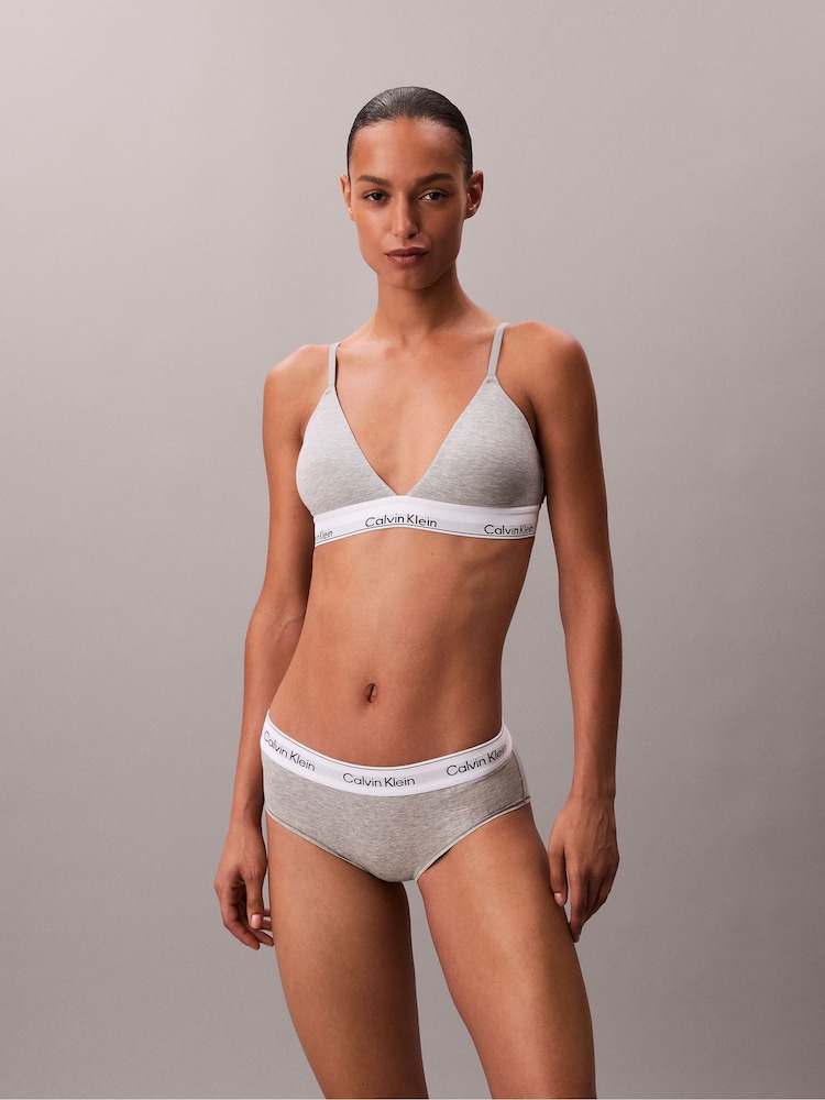 Calvin Klein Grey Mabel Lightly Lined Triangle Bralette - Icon Cotton Modal - Image 1 of 7