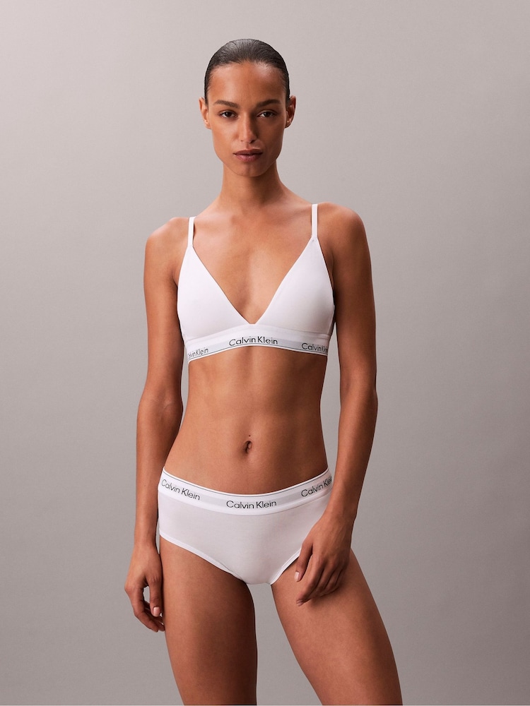 Calvin Klein White Lightly Lined Triangle Bralette - Icon Cotton Modal - Image 1 of 8 Calvin Klein White Lightly Lined Triangle Bralette - Icon Cotton Modal - Image 1 of 8