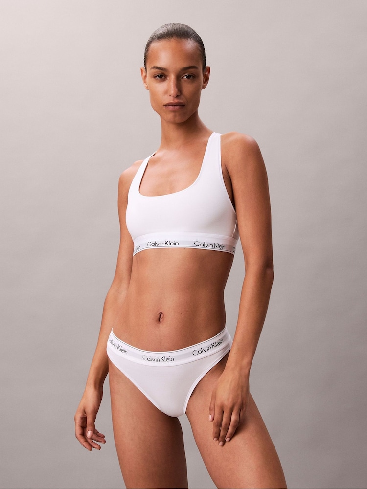 Calvin Klein White Unlined Bralette - Icon Cotton Modal - Image 2 of 6 Calvin Klein White Unlined Bralette - Icon Cotton Modal - Image 2 of 6