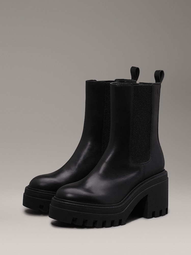 Calvin Klein Black Leather Chunky Heeled Chelsea Boots - Image 2 of 7