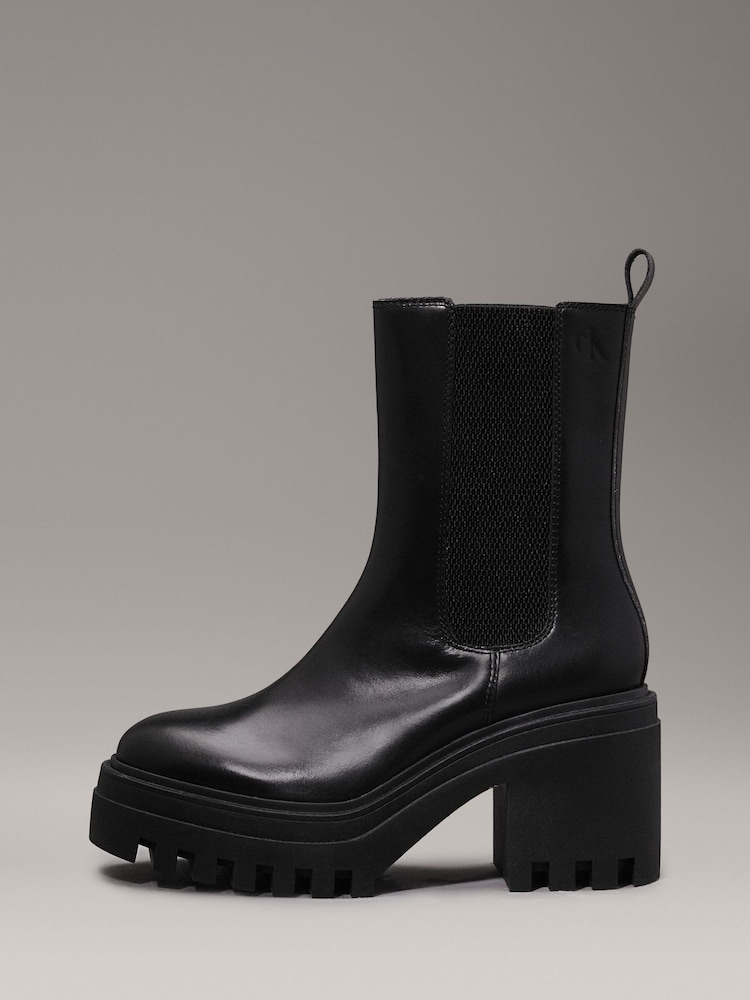 Calvin Klein Black Leather Chunky Heeled Chelsea Boots - Image 7 of 7 Calvin Klein Black Leather Chunky Heeled Chelsea Boots - Image 7 of 7
