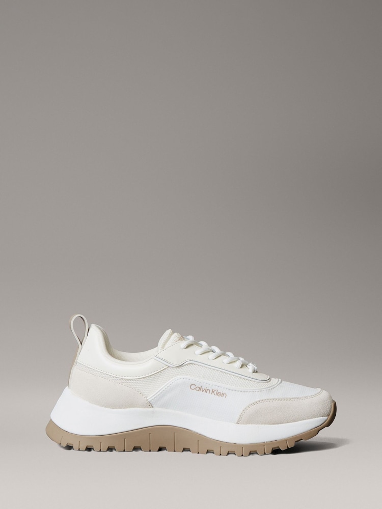 Calvin Klein White Leather and Mesh Mixed Material Trainers - Image 1 of 6 Calvin Klein White Leather and Mesh Mixed Material Trainers - Image 1 of 6