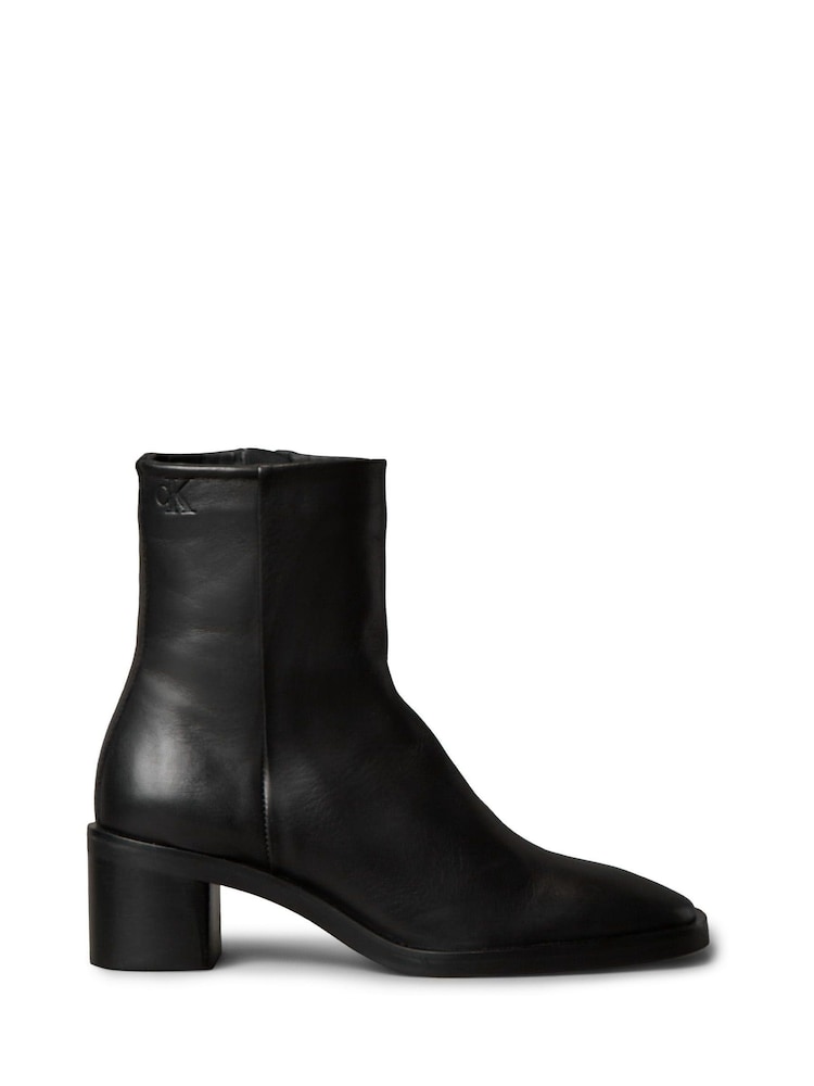 Calvin Klein Black Leather Square Toe Zip Ankle Boots - Image 1 of 6