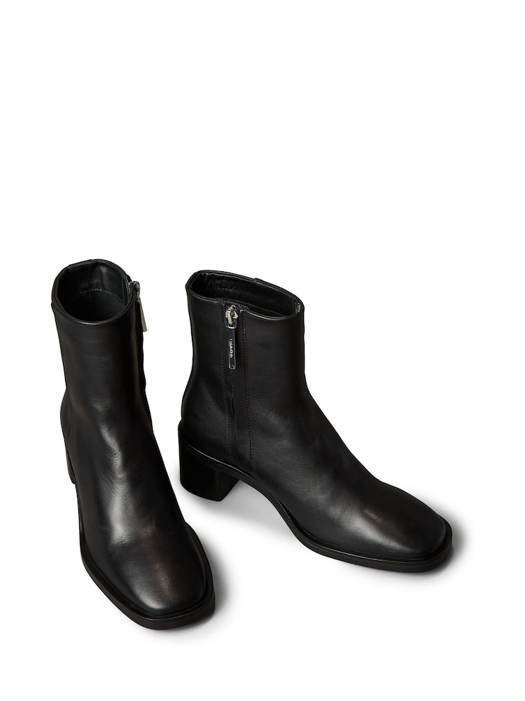 Calvin Klein Black Leather Square Toe Zip Ankle Boots - Image 2 of 6