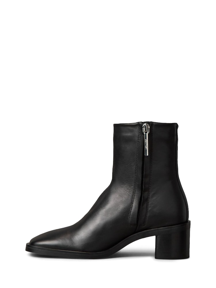 Calvin Klein Black Leather Square Toe Zip Ankle Boots - Image 6 of 6 Calvin Klein Black Leather Square Toe Zip Ankle Boots - Image 6 of 6