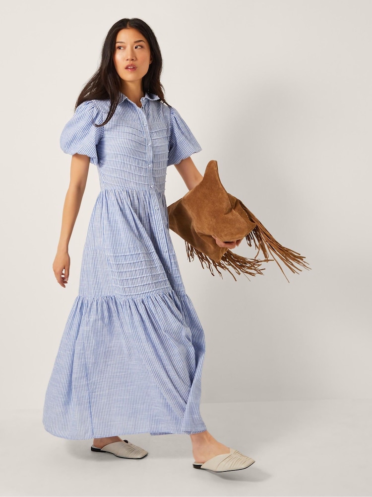 Monsoon Blue Winnie Stripe Maxi Shirt Dress - Image 2 of 5 Monsoon Blue Winnie Stripe Maxi Shirt Dress - Image 2 of 5
