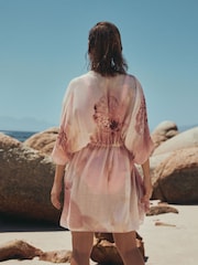 Rosa geblümt - Long-Linie-Kaftan mit Bindegürtel - Bild 4 von 8