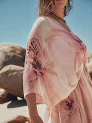 Rosa geblümt - Long-Linie-Kaftan mit Bindegürtel - Bild 5 von 8