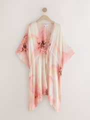 Rosa geblümt - Long-Linie-Kaftan mit Bindegürtel - Bild 6 von 8