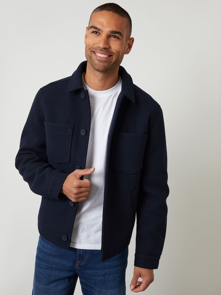 Threadbare Blue Faux Wool Button Up Quilted Shacket - Image 1 of 4