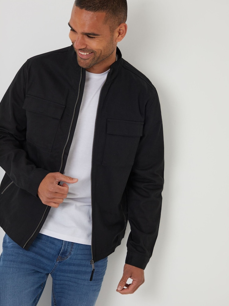 Threadbare Black Cotton Twill Lightweight Funnel Neck Jacket - Image 1 of 4 Threadbare Black Cotton Twill Lightweight Funnel Neck Jacket - Image 1 of 4
